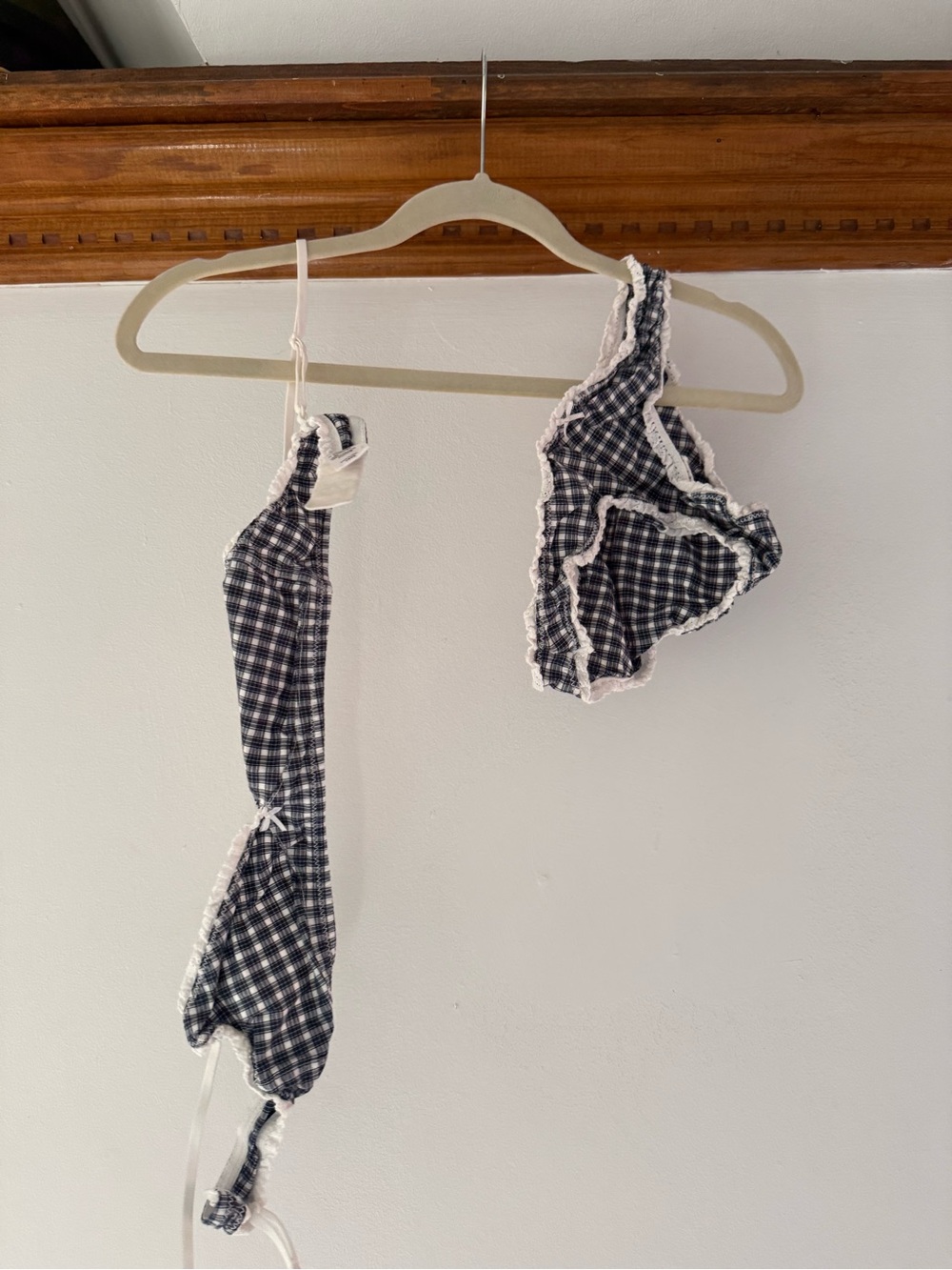 Brandy Melville Black & White Gingham Lace-Trim Bralette and Panty Set